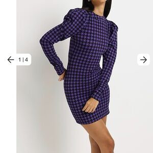 Dogtooth long sleeve bodycon mini dress